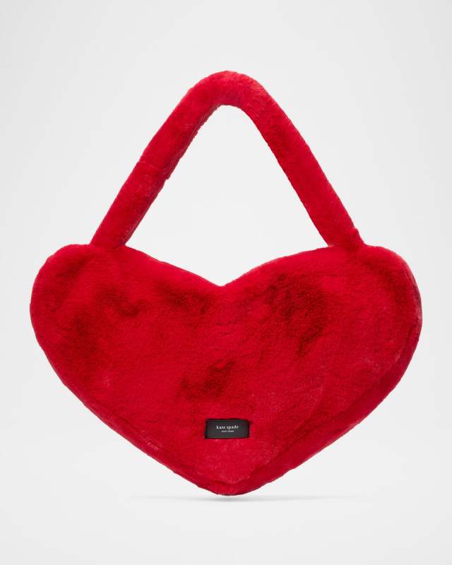 luver large heart faux fur tote bag